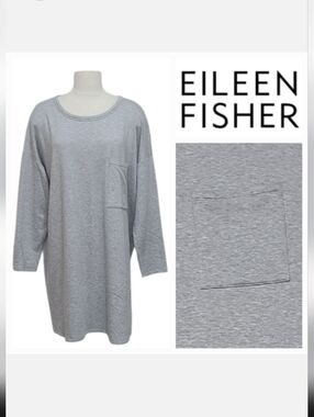 Eileen Fisher Cozy Brushed Terry & Fleece Hug Long Box-Top in Heathered Gray XL